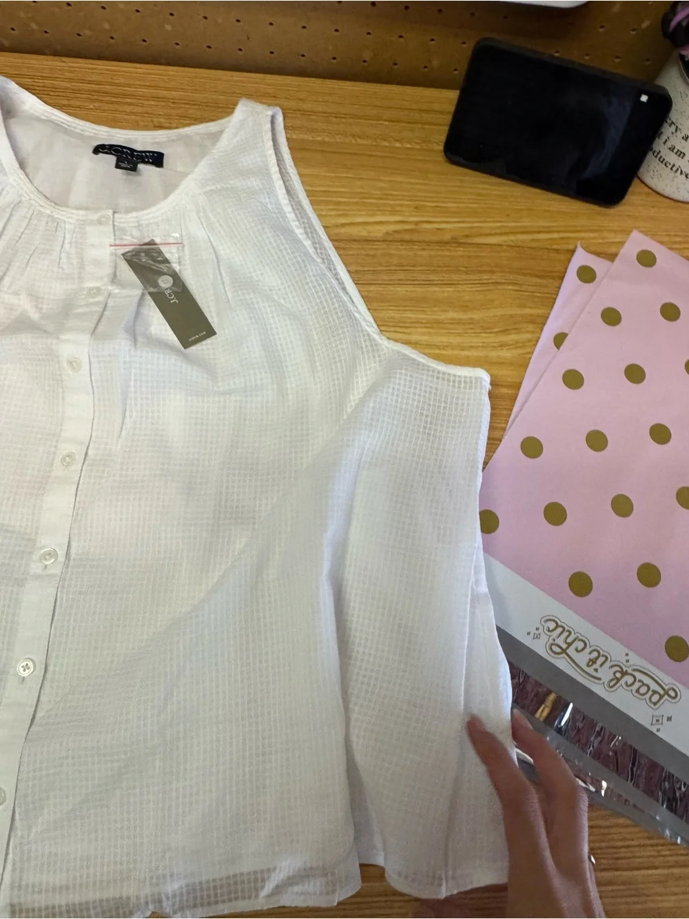 NWT J. Crew High Neck Button-up Tank Top Textured Cotton Voile White Size L